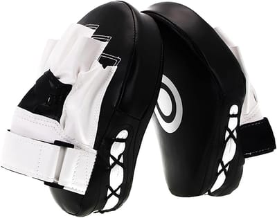 Gebogen Focus Punching Mitts - Kunstleer Trainingshandpads voor Boksen, Karate en Muay Thai - Verstelbare Band - wit+zwart