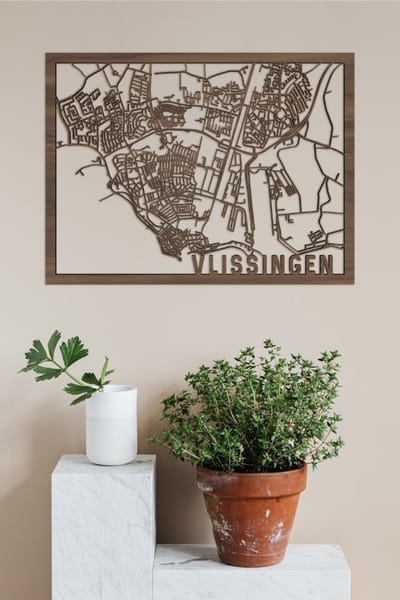 Houten Stadskaart Vlissingen Notenhout 30x40cm Wanddecoratie Voor Aan De Muur City Shapes