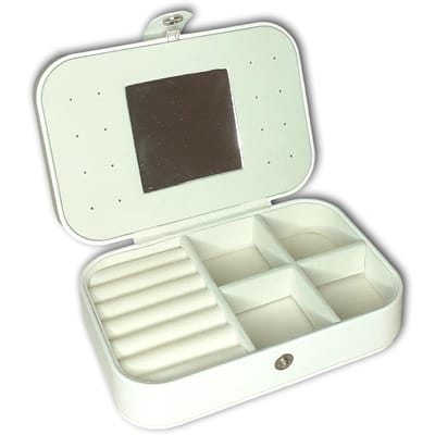 Ilènne - Sieradendoosje - wit - met spiegeltje en drukknoop voor op reis - sieraden organizer