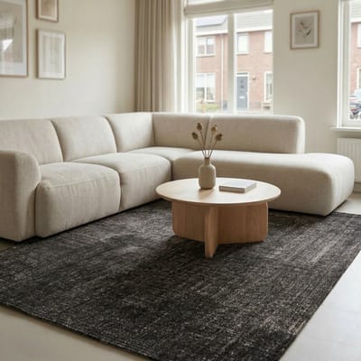 DÉJA Living Vloerkleed 200x290cm - Laagpolig Zwart Stof - Emren