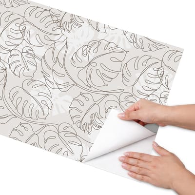 Coloray Meubel Wrap Folie - Beige Meubelfolie - 50x100 cm - Decoratiefolie Zelfklevend Monstera-bladeren - Meubelfolie Zelfklevend - Lijntekening Meubelfolie - Wrapfolie Keuken - Wanddecoratie - Planten