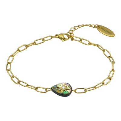 Goldplated Dames Armband met peervormige bedel van echte zeeoor schelp - Goudkleurige Schakelarmband verguld - 17 + 3 cm