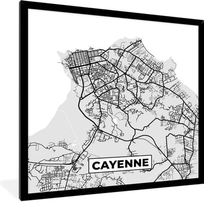 Fotolijst incl. Poster - Plattegrond - Cayenne - Stadskaart - Kaart - Frankrijk - 40x40 cm - Posterlijst