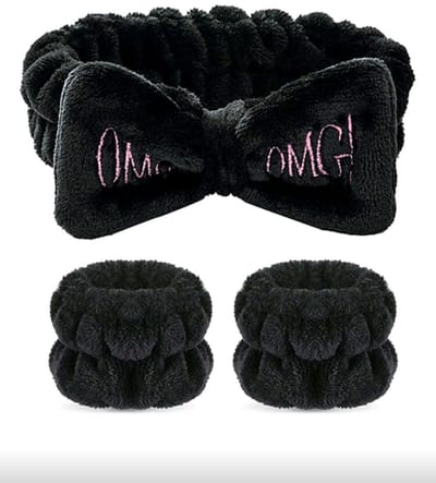 Make-up hoofdband voor dames, make-up hoofdband, gezichtsreiniger hoofdband - Microvezel snel drogende absorberende polsbandjes - ZWART