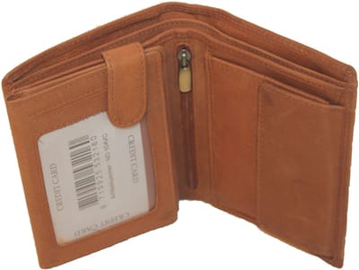 OI cognac- licht bruine lederen heren portemonnee / zand- tan kleurige leren billfold hoog model / beurs voor veel pasjes / RFID SAFE / camel kleurig leer / 104VC