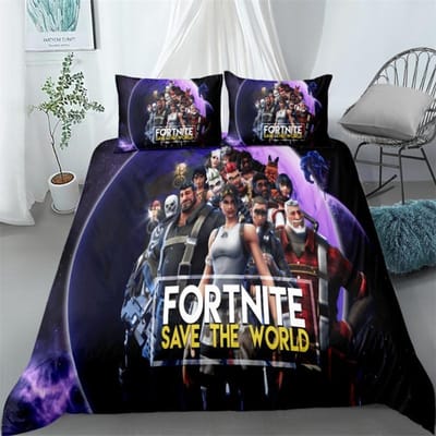 Fortnite Beddengoed Set Dekbedovertrek Kussensloop Spel Cartoon Decoratie Sprei Slaapkamer Dekbedovertrek Beddengoed Pakket Kinderen Kerstcadeau AU King(245*210cm)3pcs