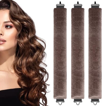 Zonder Hitte Krulset, Haarrollers voor Natuurlijke Krullen, Krullend Haar zonder Hitte, Geschikt voor Lang Haar (3 Stuks, Bruin)