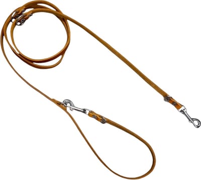 K9World by van der Veeke, Leren Politielijn 12 mm – Verstelbare Hondenriem - Cognac Bruin – Multifunctioneel – Echt Leer – Handgemaakt - Verchroomd musketon