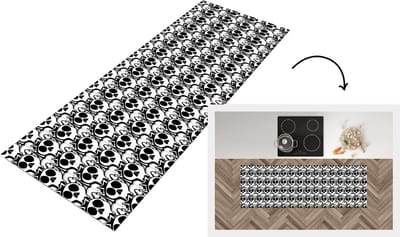 Keukenloper - Loper keuken - Tiener - Skull - Zwart - Patronen - 150x50 cm - Keukenloper vinyl
