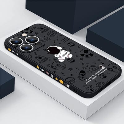 Cartoon Astronauten Patroon Hoesje Voor iPhone 16 15 14 Pro Max 11 12 Schokbestendig Silicone Zacht Telefoonhoesje Voor iPhone 13 14 15 16 Pro For iPhone 14