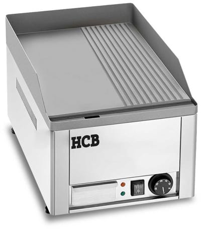 HCB® - Professionele Horeca Bakplaat - 1/2 geribbeld - 230V - RVS / INOX - Electrisch Grill apparaat - 46x36x31 cm (DxBxH) - 15.70 kg - 2608