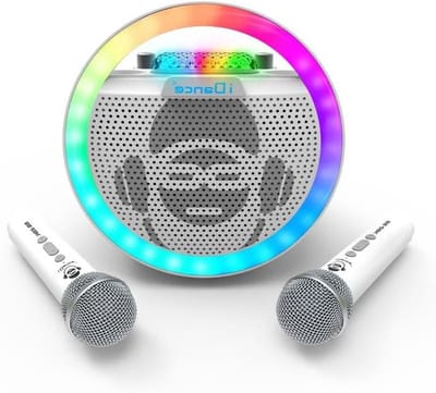 Draagbare Karaoke Luidspreker - Muziekbox met Microfoons - Feestelijke Muziekavond - Met Discolampen - 25 cm - Zwart
