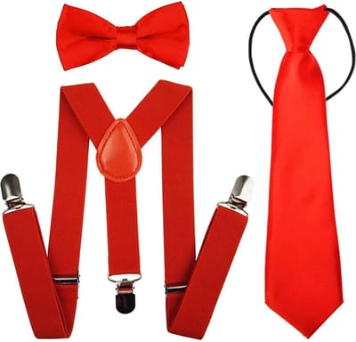 Fako Fashion - Kinder Bretels, Vlinderstrik & Stropdas - Set - Rood
