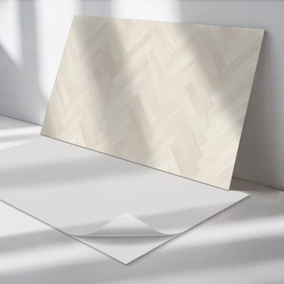 Wallfluent Vinyl Tegels - Visgraatpatroon in Hout Zelfklevende PVC Tegels - 40 cm x 20 cm - Romig Vinyl Tegels - Set van 10 - Rechthoek PVC Tegels - Texturen Plaktegels - Vinyl Vloer Tegels - Plaktegels Keuken en Badkamer