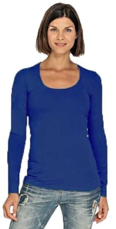 Lemon & Soda Bodyfit T-shirt - dames - lange mouwen - blauw - basic shirts - katoen/elasthan S