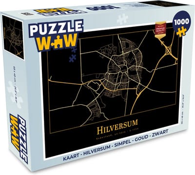 Puzzel Kaart - Hilversum - Simpel - Goud - Zwart - Legpuzzel - Puzzel 1000 stukjes volwassenen