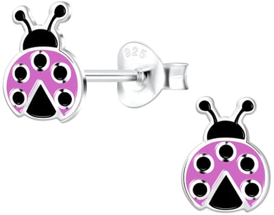 Joy|S - Zilveren lieveheersbeestje oorbellen - 6 x 8 mm - paars / lila