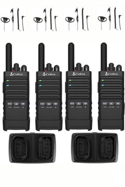 Set van 4 Cobra PX650 UHF PMR446 portofoons met D-shape oortje