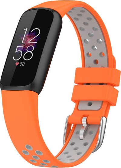 By Qubix - Compatible Fitbit bandje - Geschikt voor fitbit luxe bandje - Siliconen sportbandje - Maat: Large - Oranje + grijs Smartwatchbandje horlogeband polsband Armband Strap Band Watchband