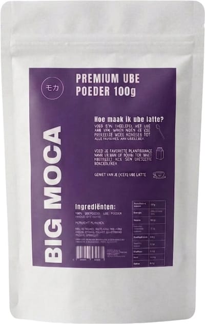 Big Moca - Ube Poeder - 100g - 100 % Pure Paarse Yam - Van Nature Zachte Vanillesmaak - Voor Ube Latte & Bakken - Cafeïnevrij - Purple Yam Powder