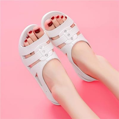 Sandalen Dames Platte Schoenen Zomer Vrouwelijke Klompen Kristal Peep Toe Sandalias Zachte Zool Waterdicht 36