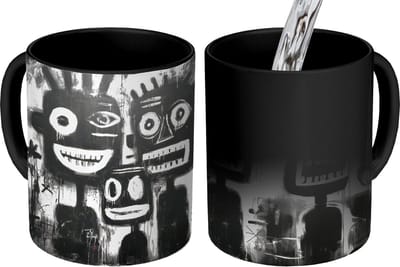 Magische Mok - Foto op Warmte Mokken - Koffiemok - Schilderij - Figuren - Zwart - Abstract - Magic Mok - Beker - 350 ML - Theemok