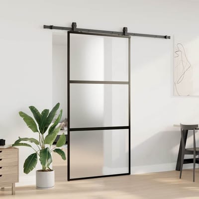 vidaXL - Schuifdeur - met - beslagset - 102,5x205 - cm - gehard - glas - zwart