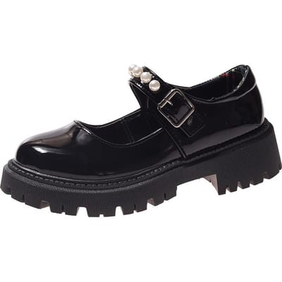 Chaussures en cuir rétro à bout rond pour femmes, à grosse tête, style français britannique, style japonais, à semelle épaisse, Mary Jane, printemps et été, niche 40 black