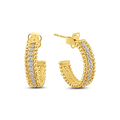 New Bling 9NBSAM-G230224 Gouden Oorbellen met Zirkonia - Halve Oorringen - 13mm Doorsnee - 3,6mm Breed - Zirkonia - 14 Karaat - Goud