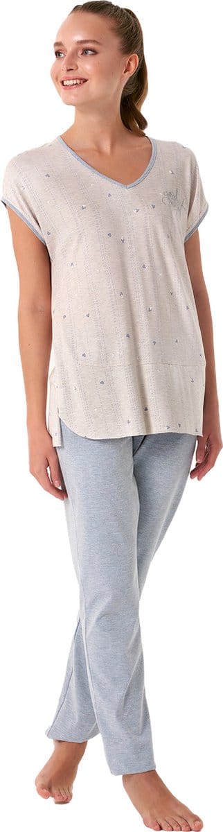 Feyza - Dames Pyjama Set, Korte Mouwen, Blauw - S