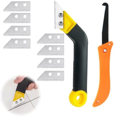 Set van 10 voegschrapers, voegschrapers voor tegels met 8 vervangende mesjes en 1 schuine zaag, tegelreinigingsschraper, voegschraper voor tegels