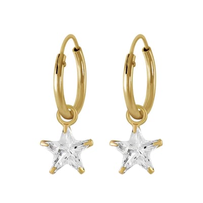 Joy|S - Zilveren ster bedel oorbellen - kristal - oorringen - gold plated