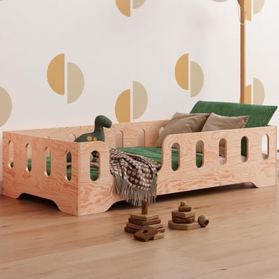 Kinderbed - Montessori bed - Zelfstandig slapen - Valbescherming - 60x120 cm - Houtkleur