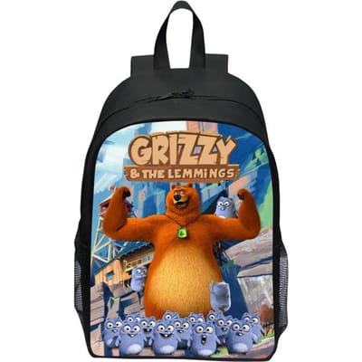 16 inch kinderrugzak Grizzy Beer basisschoolrugzak kleuterschool jongens en meisjes rugzak black