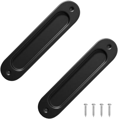 Set van 2 Schroefmontage Ovaal Schuifdeurgrepen – Vlakke Inbouwgrepen van Aluminiumlegering – – Voor Schuifdeuren, Kasten en Lades – Zwart, 149 mm