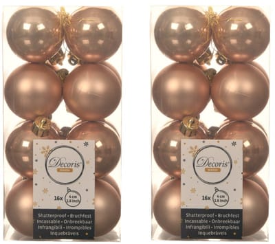 Decoris kleine kerstballen - 32x st - toffee bruin - 4 cm - kunststof - kerstversiering