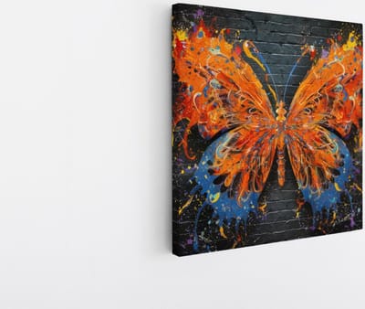 Saammp Canvas Schilderij - Abstracte Vlinder - Oranje - Dieren - 20x20 - Foto op canvas - Wanddecoratie - muurdecoratie Woonkamer - Slaapkamer decoratie - Canvas Print