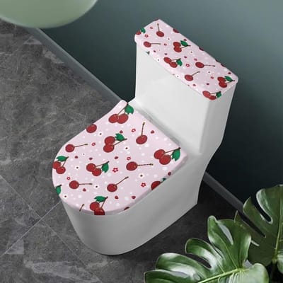Cherry Toilet Tank Cover Set voor Badkamer, Toilet Seat Pad Vervanging Badkamer Decoraties voor Thuis Toilet Deksel Covers Wasbare Topper Tank Beschermhoes