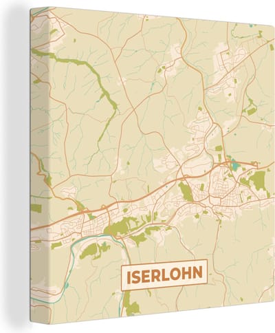 Canvas Schilderij Iserlohn - Kaart - Plattegrond - Vintage - Stadskaart - 20x20 cm - Wanddecoratie