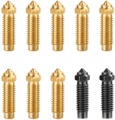 Dailygoods- 3D-printer mondstuk 10 stuks - Messing/Gehard Staal - 5 x 0,4 mm - 1 x 0,6 mm - 1 x 0,8 mm - 1 x 1,0 mm - Goudkleurig/Zwart - 3D-printer Spuitmond