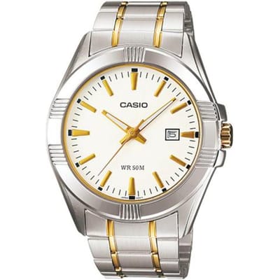 Casio Tendance Mode Mouvement Quartz Montre Japonaise et Coréenne Montre Homme Cadran Blanc MTP-1308SG-7A blanc