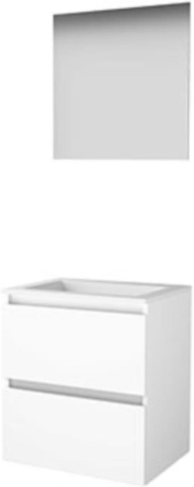 Basic-Line Ultimate 46 Badkamermeubelset - 60 x 46 cm - Greeploos - 2 Lades - Acryl Wastafel - Zonder Kraangat - Spiegel met Indirecte LED Verlichting - Ice White