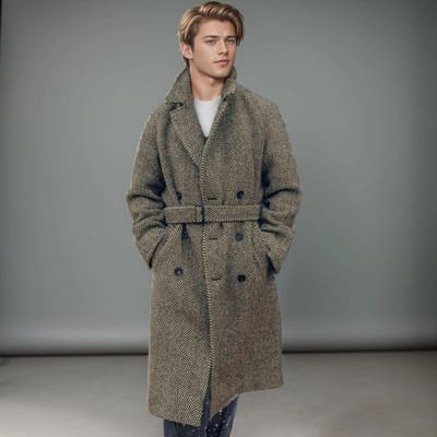 Automne et Hiver Veste Décontractée en Coton à Carreaux Laine Mi-longue pour Homme Veste Épaissie M gray