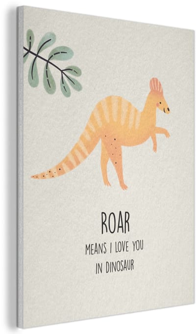Akoestisch wandpaneel 30x40 cm - Vilt schilderij Dino - Quote - Dinosaurus - Beige - Akoestische panelen - Geluidsdempende wanddecoratie - Geluidsisolatie woonkamer - Muurdecoratie geluidspanelen