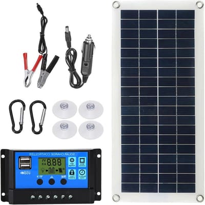 Zonnepaneel Set - Energie Oplader - Batterij Laden - Veilige Laadregelaar - 10 Watt - Zwart