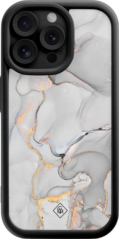 Casimoda® hoesje - Geschikt voor iPhone 15 Pro Max - Marmer Grijs - Effen telefoonhoesje met lensbescherming - Siliconen/TPU - Backcover - Grijs