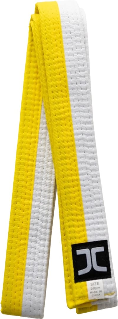 JC Taekwondo banden half Wit half Geel (Maat: 240)