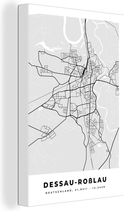 Canvas Schilderij Duitsland - Stadskaart - Plattegrond - Kaart - Dessau-Roẞlau - 20x30 cm - Wanddecoratie