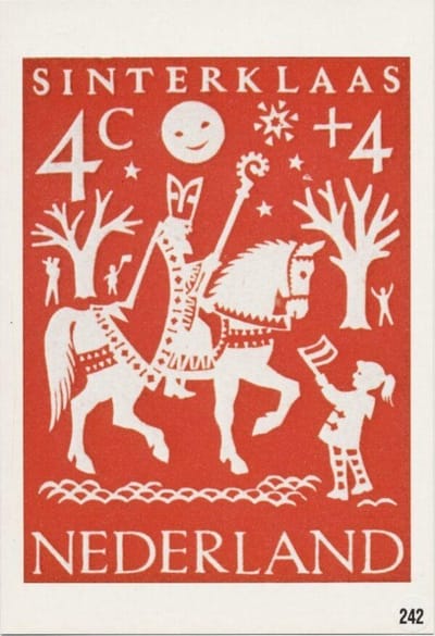 Briefkaart met afbeelding Sinterklaas postzegel