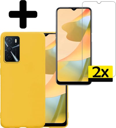 Hoesje - Met 2x Screenprotector - Geschikt voor OPPO A16s - Sterk & Shockproof - Back Cover - Siliconen Case - Telefoon Hoes - Telefoonhoesjes - Geel